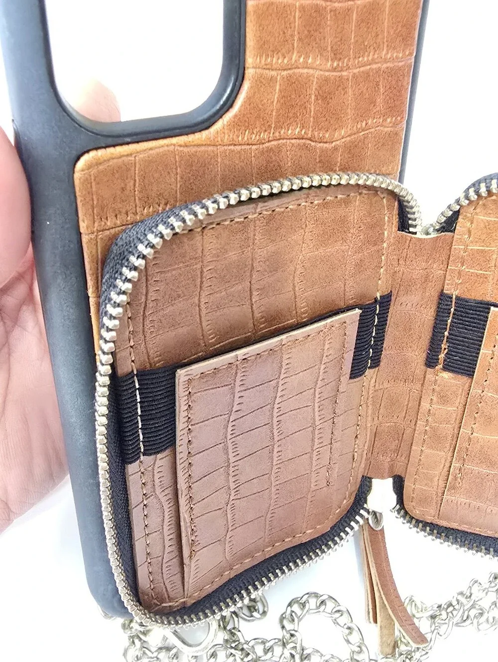Brown Croc-Embossed Crossbody Phone Cover Wallet